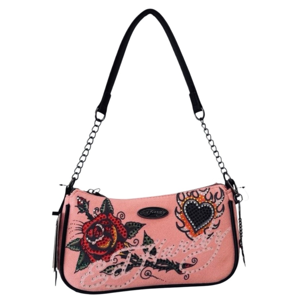 Ed Hardy Pink Denim Shoulder and Crossbody Bag